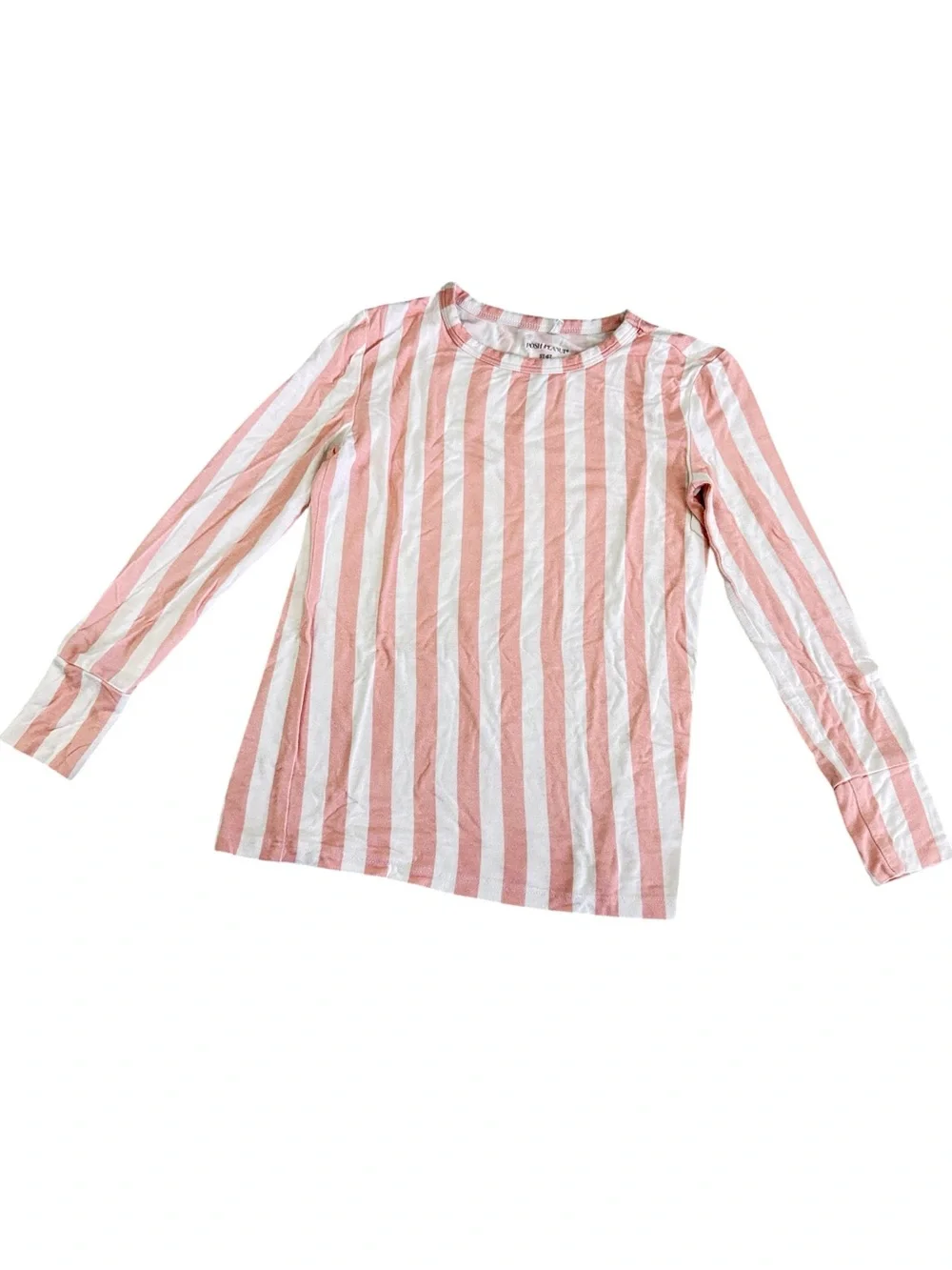 Posh Peanut Pink and White Striped Long-Sleeve Kids Pajama Set 5-6